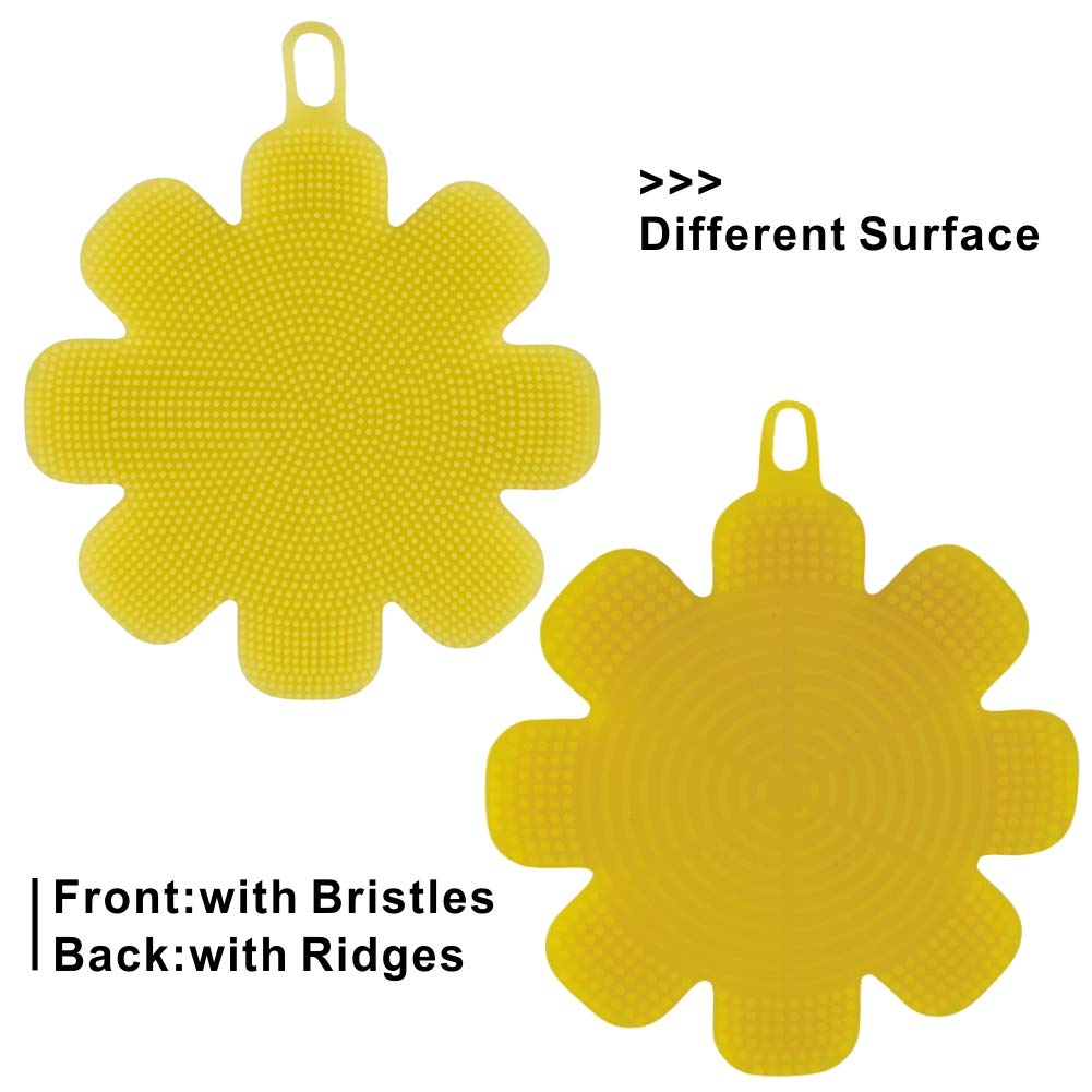 M MOACC Silicone Sponge Brush Scrubber Dishwashing Pot Washing Fruit Vegetable Cleaner BPA-Free Pack 2 Yellow