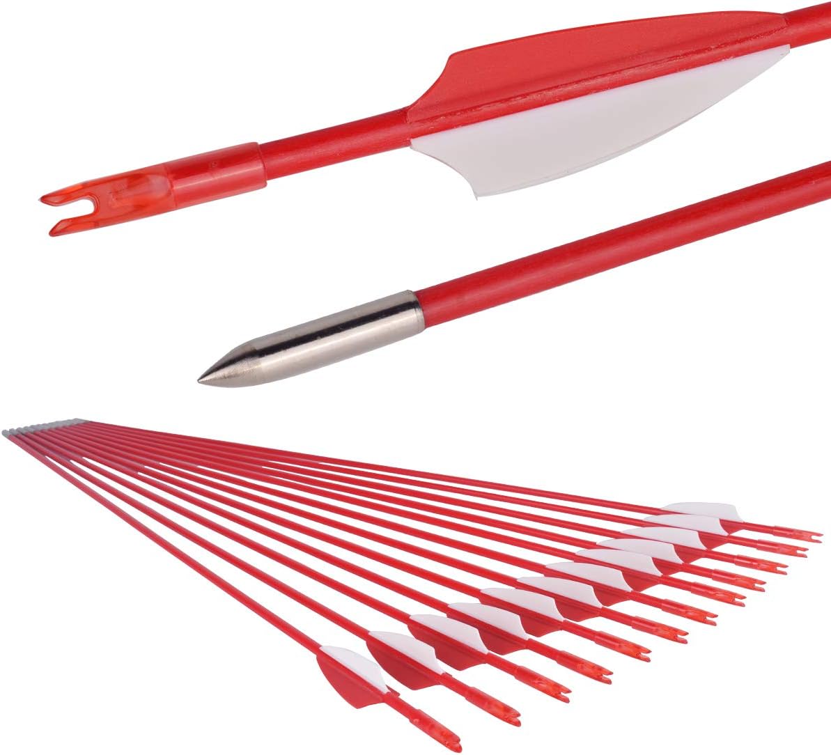 LWANO 31" Bright Color Fiberglass Arrows Youth Safety Target Arrows Practice Arrow for Recurve Bow 12pcs(red) : Sports & Outdoors