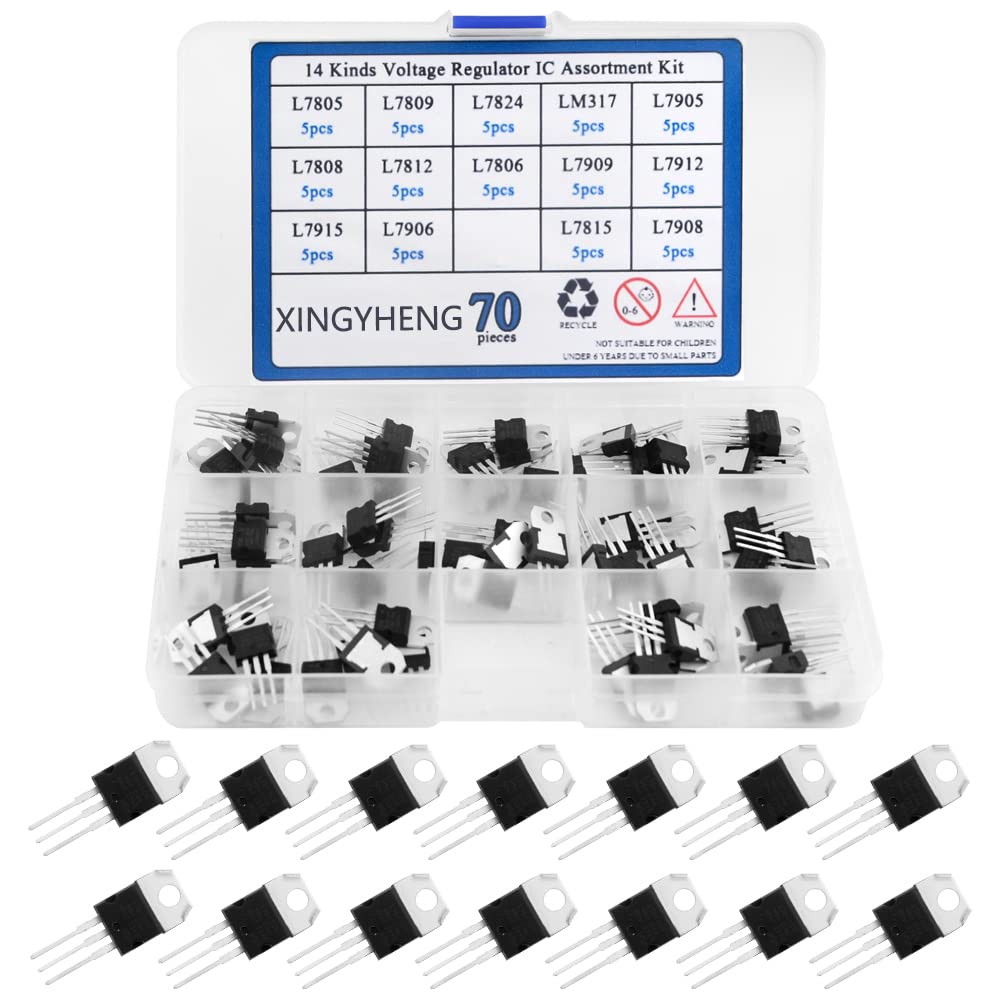 BGTXINGI 70Pcs 14 Values Three Terminal Positive & Negative Voltage Regulator Transistor Kit T0-220 (L7805, L7806, L7808, L7809, L7812, L7815, L7824, L7905, L7906, L7908, L7909, L7912, L7915, LM317)