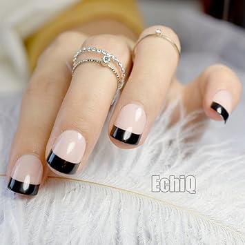 Echiq 24 Set Natural French Kurz Falsche Nagel Nude Schwarz Fake Nagel Lady Voll Kunstliche Pre Nail Art Tipps Amazon De Beauty