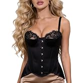 WS Waist Secrets Perfect Overbust Satin Corset Top Lingerie for Women, 18 Boned Bustier with Adjustable Lace Up Back