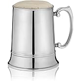 Viski Stainless Steel Beer Stein, Double-Walled Mug with Handle, Drinking Glass for Lagers, Pilsners, Craft Beers, Birthday Gifts for Men, Beer Lovers, Game Night, Home Bar, 16 oz, Set of 1