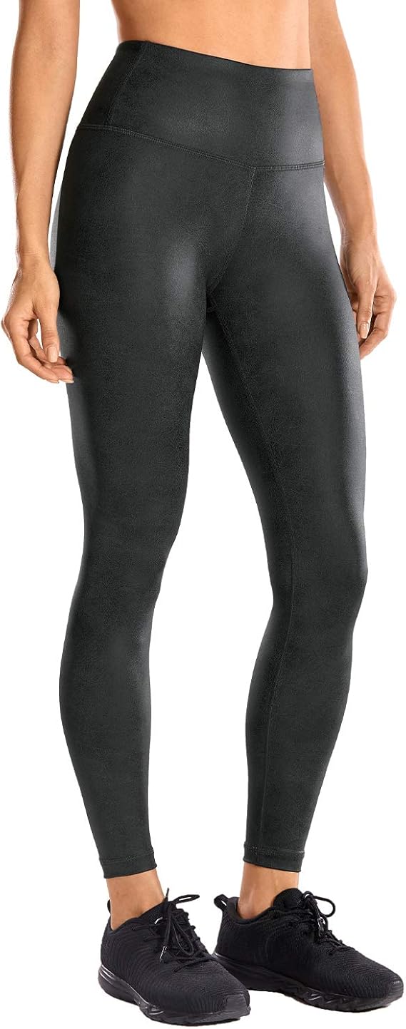 CRZ YOGA Women's Fashion Coated Faux Leather Legging High Waist Pants Workout Tights -25 Inches