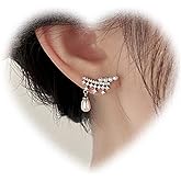 W WEILIRIAN Boho Crystal Star Climber Earrings Teardrop Pearl Dangle Earrings Pearl Bar Earrings Pearl Ear Crawler Earrings Rhinestone Bar Earrings Jewelry for Women