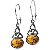 Ian and Valeri Co. Honey Amber Sterling Silver Celtic Oval Earrings