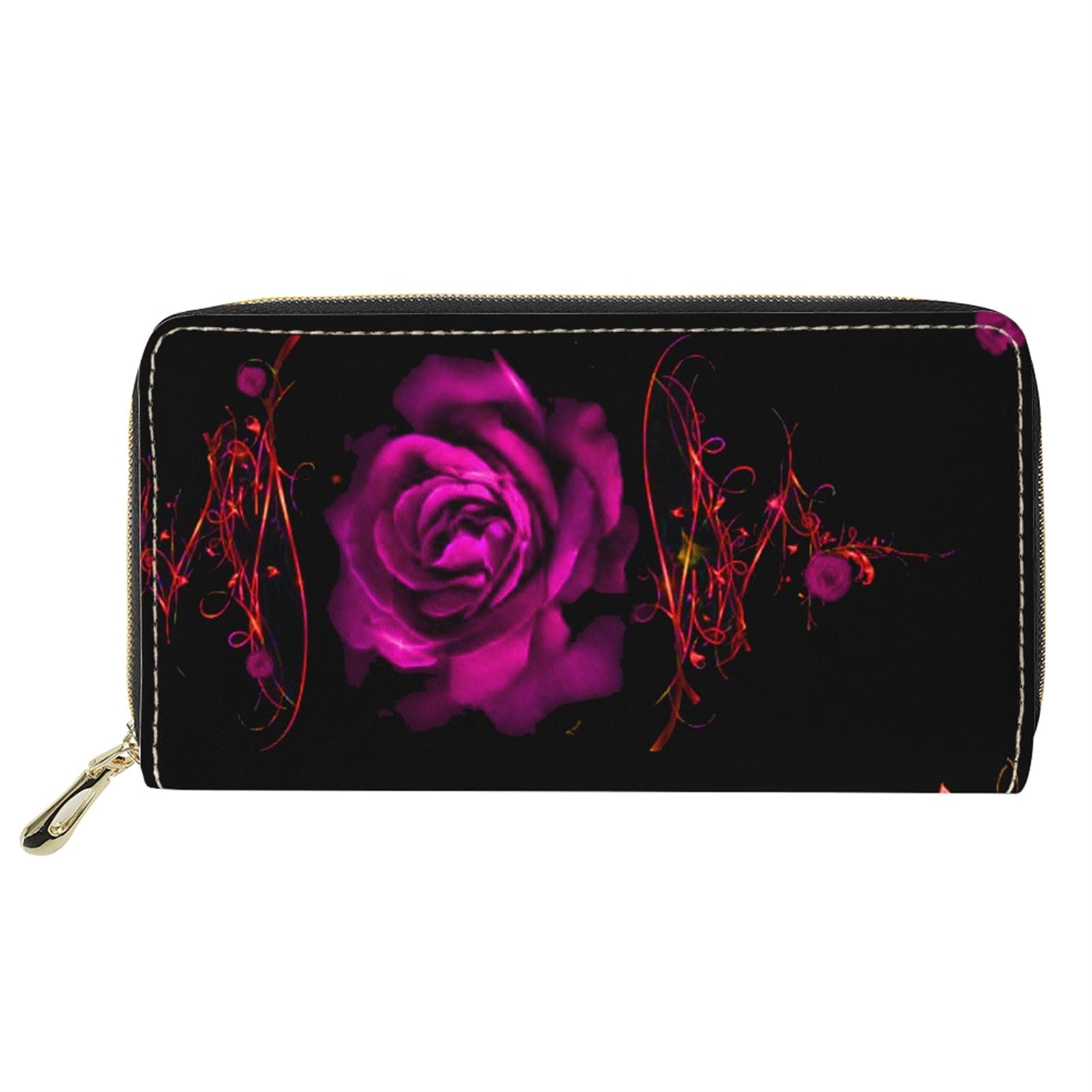 Jndtueit Ladies Purse Purple Rose Zipper ID Card Holder Organizer Women Girl Zip Around Phone Long Leather Wallet Clutch Handbag