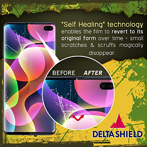DeltaShield Screen Protector for Samsung Galaxy S10 Plus (S10+ 6.4 inch)(2-Pack)(Case Compatible Design) BodyArmor Anti-Bubble Military-Grade Clear TPU Film