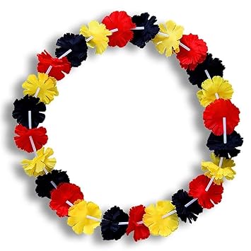 12 x HC-Handel 910087 Fan-Hawaiikette Blumenkette Deutschland Stoff 46 cm schwarz/rot/gelb