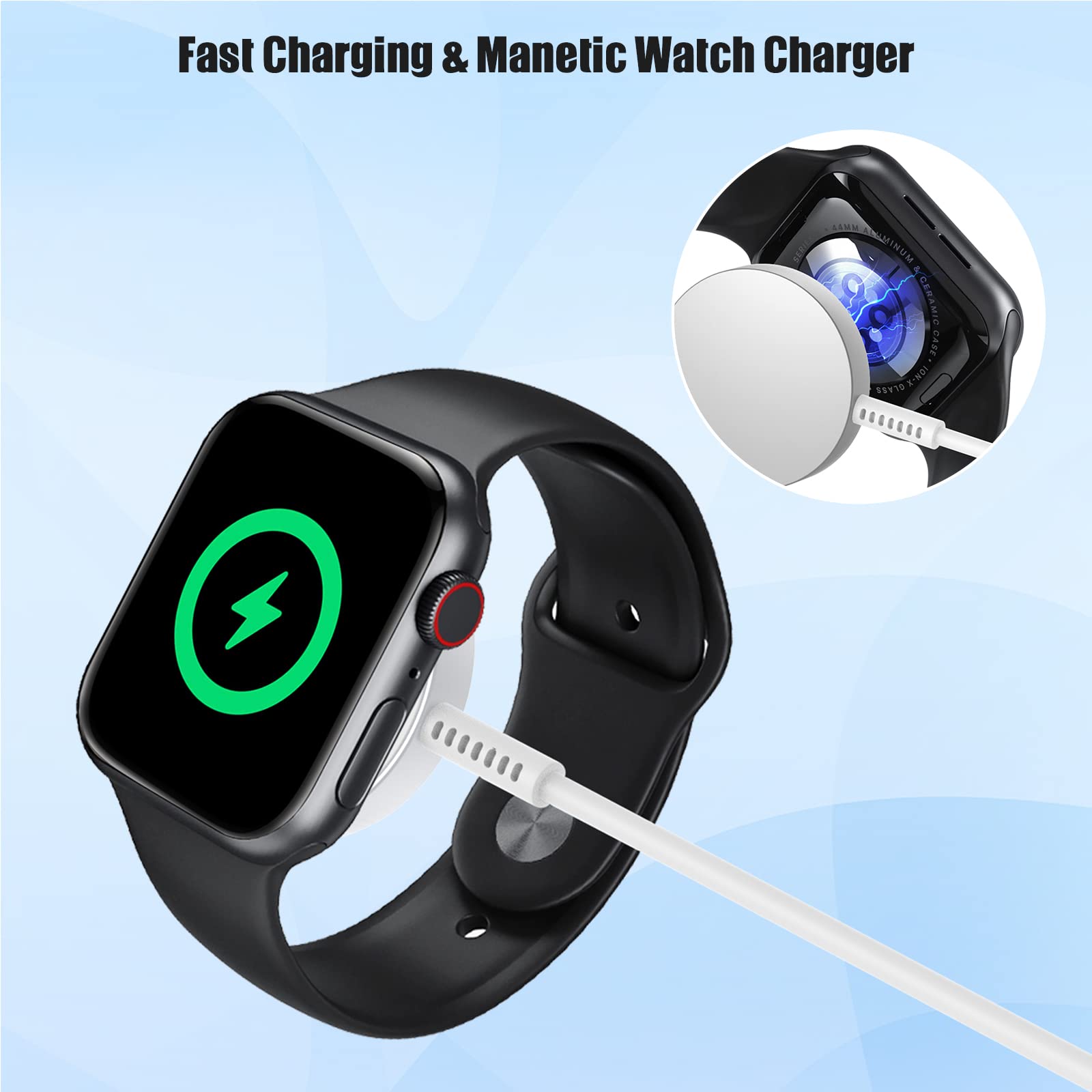 Upgraded USB C Apple Watch Charger, [MFi Certified] 2 in 1 Magnetic iWatch Fast Charging Cable Cord 6ft with 20W Type C Wall Plug Block for Apple Watch Series 8/7/SE/6/5/4/3/2/1/iPhone 14/13/12/11/XS