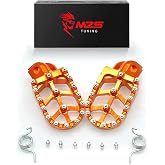 MZS Dirt Bike Foot Pegs for 65 85 125 250 450 660 690 950 1090 1290 Models | Orange CNC Aluminum Alloy Footrest, Skeleton Wide Footpeg, Non-Slip Stainless Steel Foot Pins, fit Enduro Adventure MX Bikes
