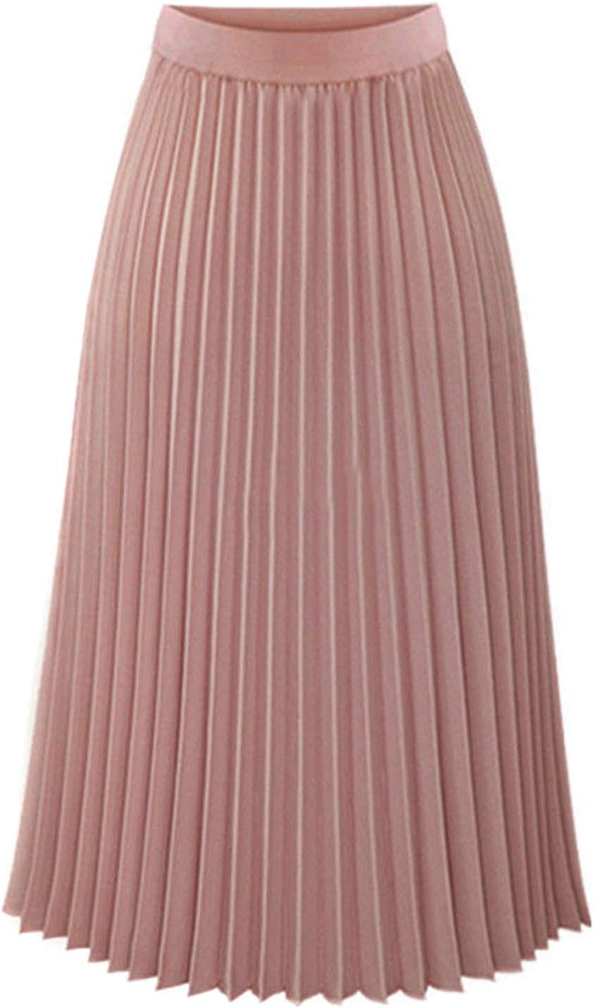 Spring 2019 Women Long Solid Pleated Elegant Midi Elastic Waist Maxi Skirt Casual Party Skirt