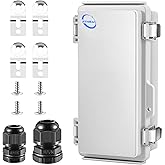 RTHIEAI Waterproof Outdoor IP67 Junction Box (7.9"x3.9"x2.8") with Mounting Plate, Hinged Grey Cover and Wall Brackets - Weatherproof ABS Plastic Electrical Enclosure for DIY Projects (200x100x70mm)