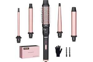 5 in 1 Curling Wand Set - SIQUER Curling Iron Set 1/2 to 1 1/4 Inch Beach Waves Wands 1 1/2 Inch Thermal Brush Fast Heating U