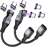 EndlesShine Magnetic USB Adapter Type C to C with 4" Short Cable 2 Pack 16 PIN PD 240W 180° Rotation USB 2.0 480MBPS 1V3 Tips OTG Port Replacement & Extender Adapter (Black)
