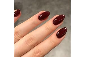 Modelones Dark Red Press on Nails Almond, New Years Short Almond Fake Nails, Reusable Nail Kit with Nail Glue Adhesive Tabs Mini Nail File, Nails Press Ons 32Pcs16 Sizes, Women Girl Gift