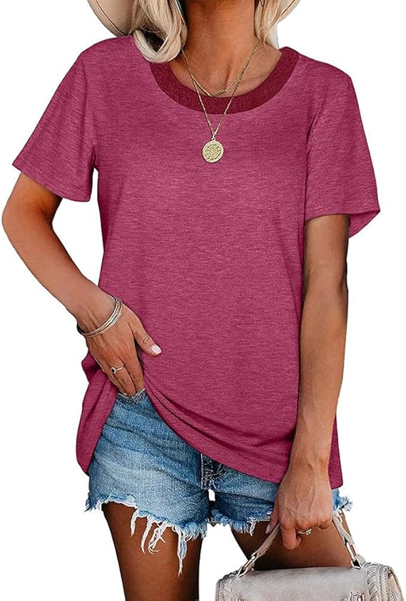 DDZYQ Women Short Sleeves Long Loose Comfortable Round Neck Womens Tops Summer Fashion Vacation 