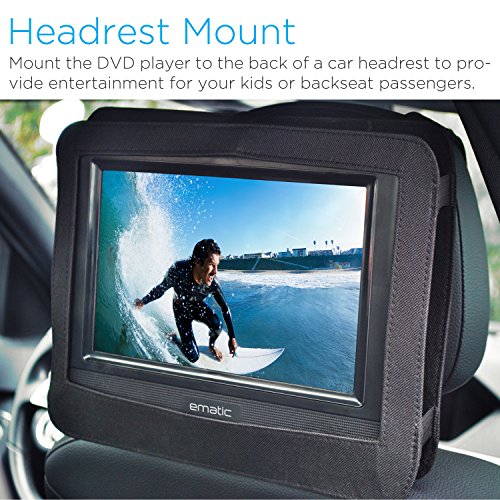 Ematic-10-Portable-DVD-Player-Swivel-Screen-with-Matching-Headphones-Car-Headrest-Mount-Black