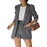 Women's 2 Piece Open Front Long Sleeve Blazer and Solid Short Pants Suit Sets