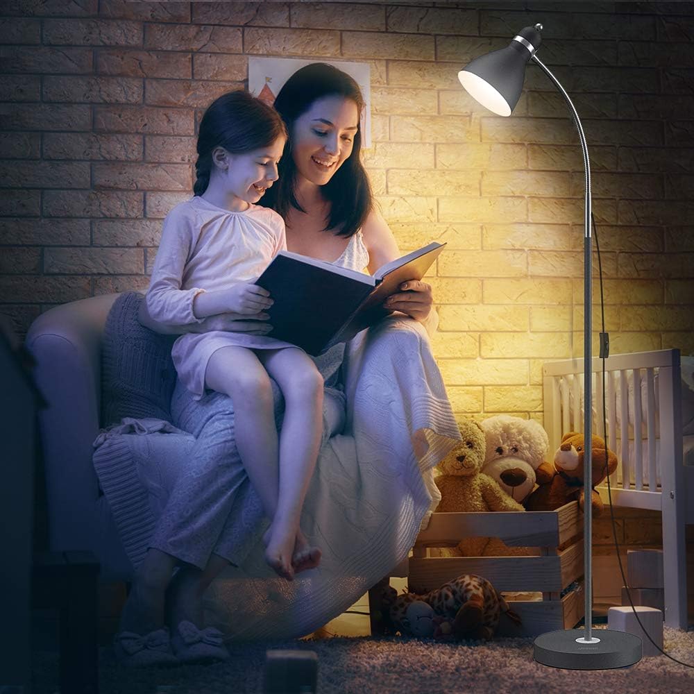 LEPOWER Metal Floor Lamp, Adjustable Goose Neck Standing Lamp with Heavy Metal Based, Torchiere Light for Living Room, Bedroom, Study Room and Office - - 