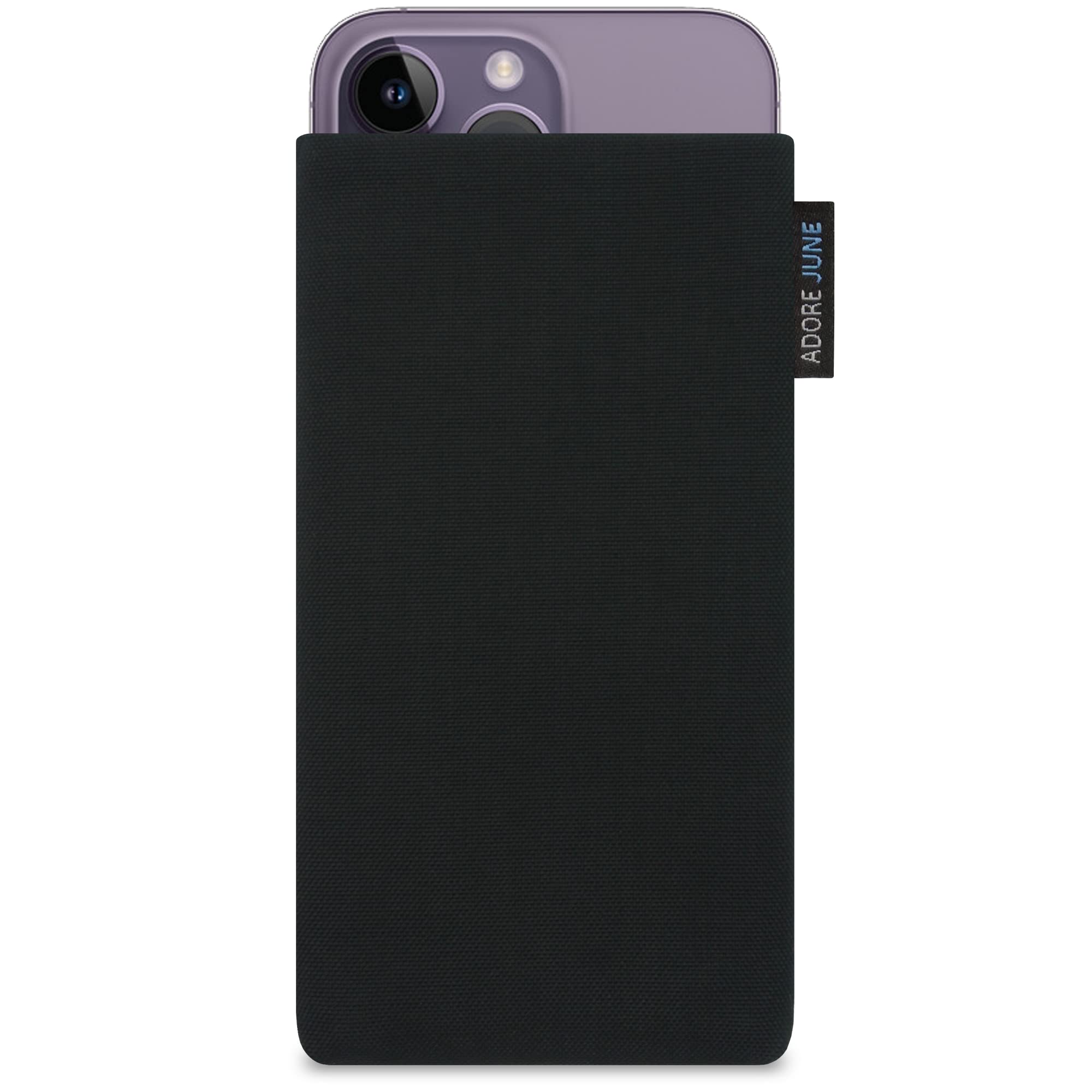 Adore June Classic Black Case Compatible with iPhone 14-15 Plus/iPhone 14-15 Pro Max Mobile Phone Case Made of Durable Cordura Fabric with Display Cleaning Effect, Made in Europe