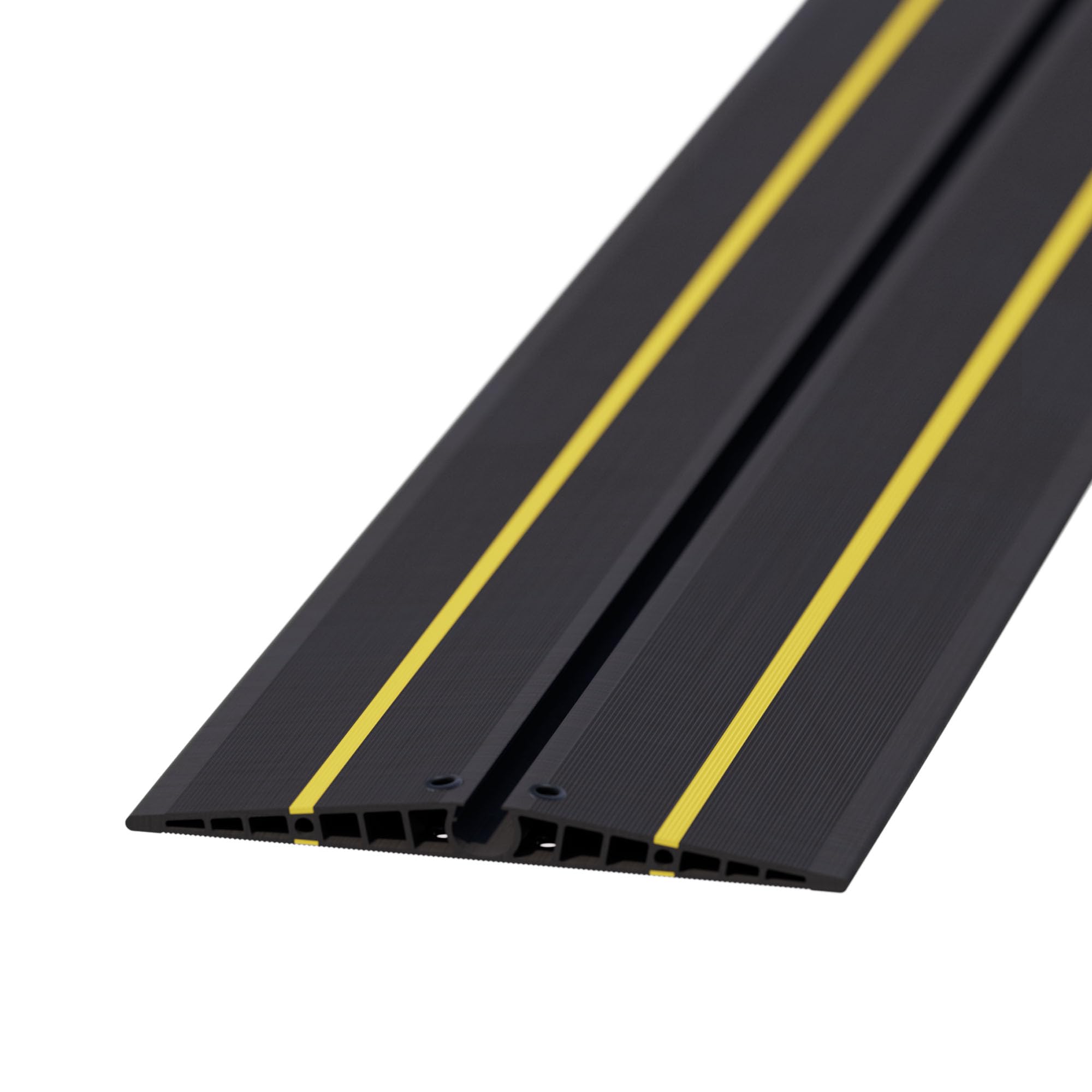 D-Line EV Ultra Floor Cable Cover, Black with Yellow Hazard Stripe, 18mm Cable Cavity, 2m Length