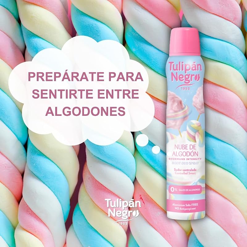 Black Tulip - Spray desodorizante feminino Cotton Cloud 200 ml, 0% de Sais de Alumínio, Proteção Diária e Suor Controlado