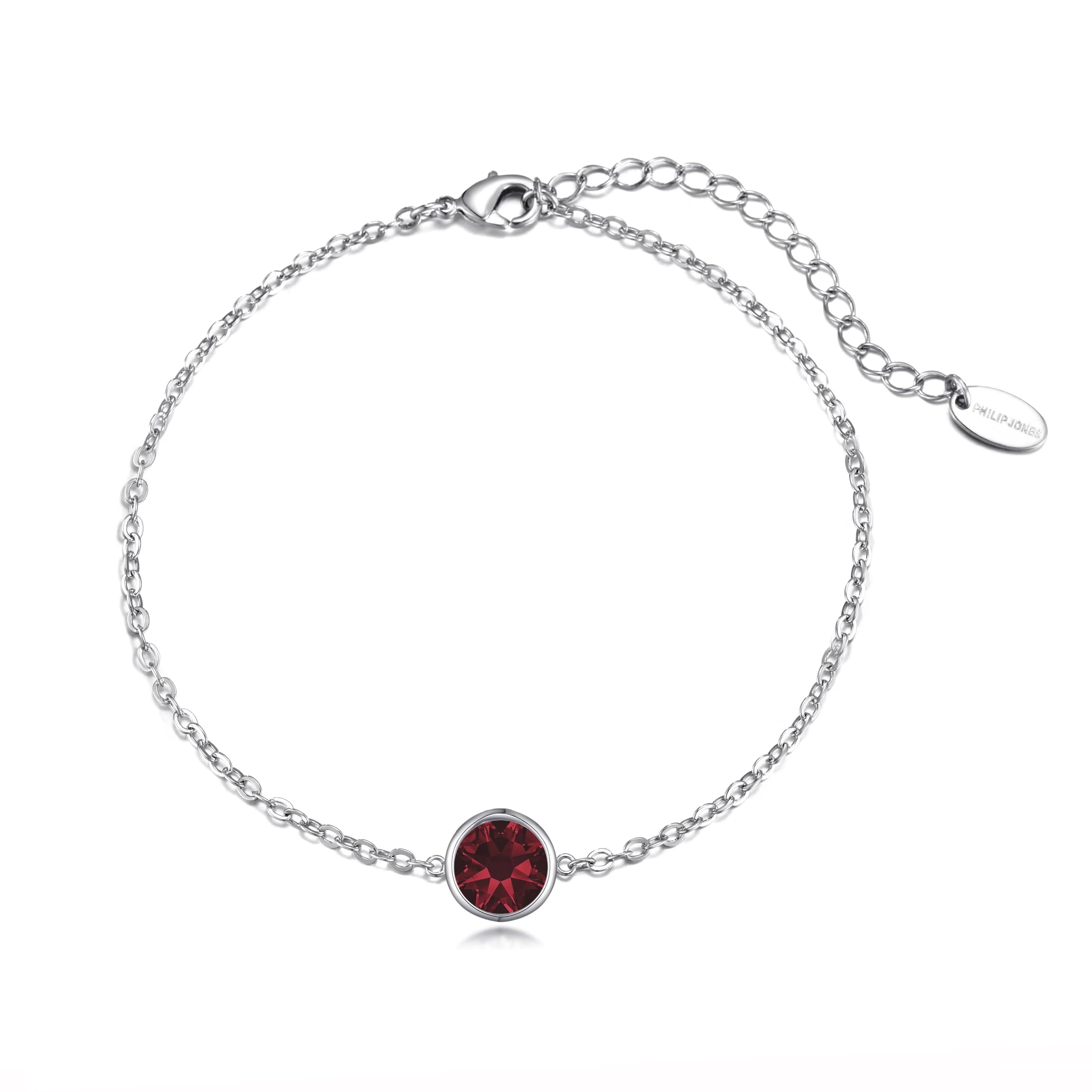 Philip Jones Dark Red Crystal Anklet Created with Zircondia® Crystals