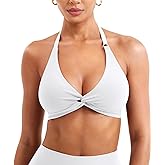 YEOREO Halter Sports Bras for Women Low Impact Removable Padded Adjustable Deep V Bra Seamless Workout Gym Crop Tops