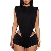 RISCUYY Sexy 2 Piece Outfits for Women Sleeveless Bodysuit Tops and Short Sets Party Night Club Clothes