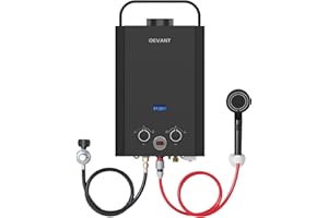 OEVANT Propane Water Heater, 1.58GPM 6L Portable Tankless Water Heater with Handle & Overheating Protection, Propane Gas, Instant Hot Water for RV Camping, Outdoor Shower (BLACK)