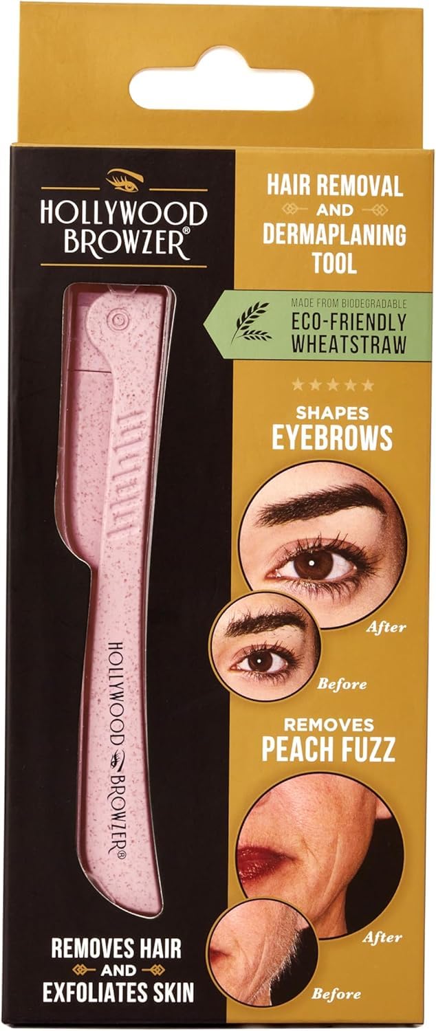 Hollywood Browzer Eyebrow Razor - Facial Hair Remover Shaver Trimmer Shaper | Removing Unwanted Hair | Dermaplaning | Exfoliation | Protective Pouch Included (Citrine)