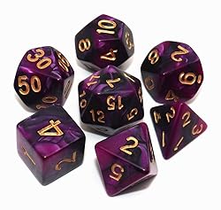 CREEBUY 7Pcs DND Dice Set Black Purple RPG