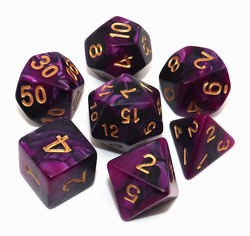 CREEBUY 7Pcs DND Dice Set Black Purple RPG