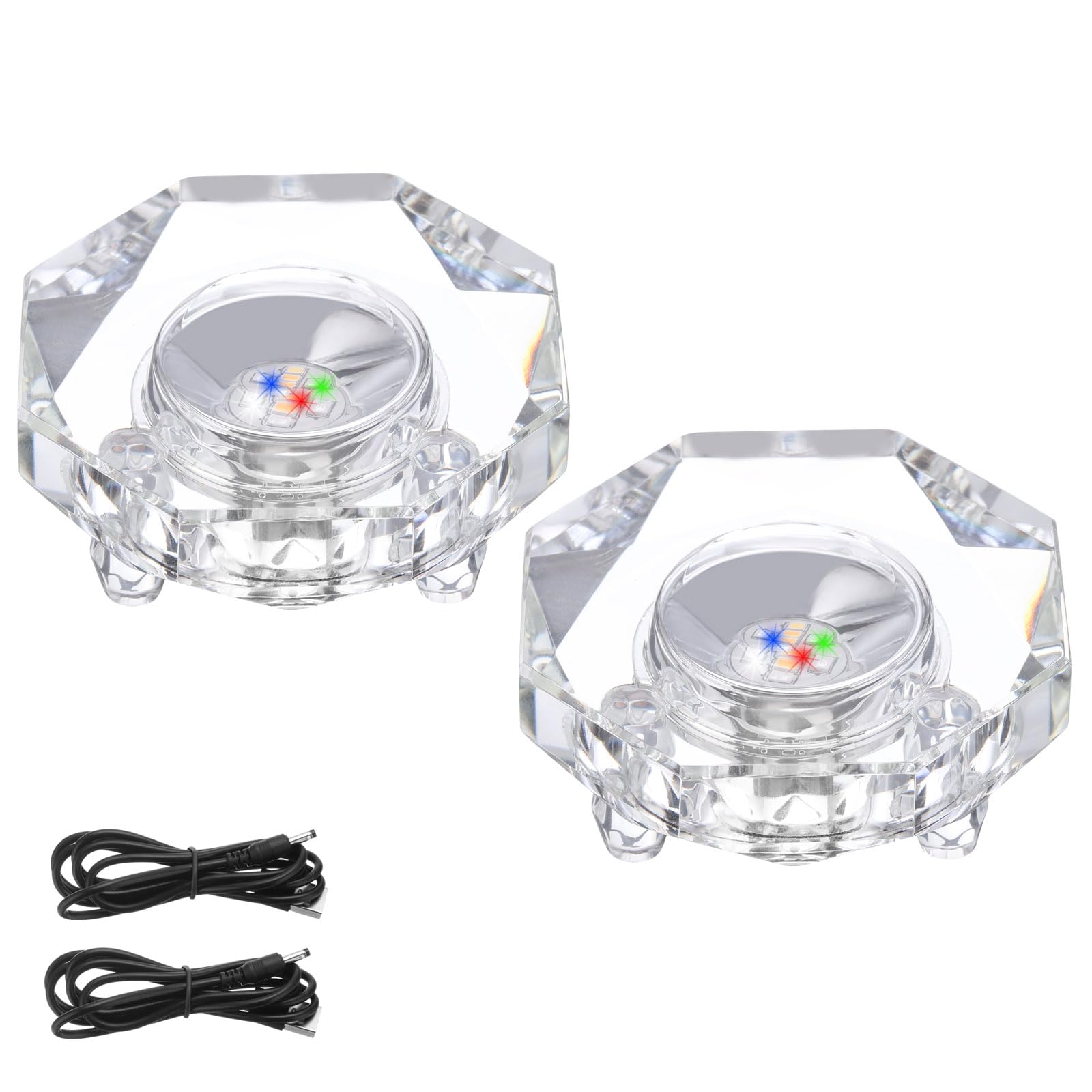 PATIKIL Crystal LED Light Base, 2 Set 2.99" Dia Octagon with Concave Base 7 Color Lights Display Pedestals Changing Wired Top Flat Stand for 3D Glass Ball