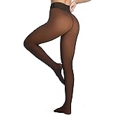 Unesmaro Women's Thermal Fleece Lined Tights, Translucent Skin Tone Pantyhose Style Leggings for Winter Warmth