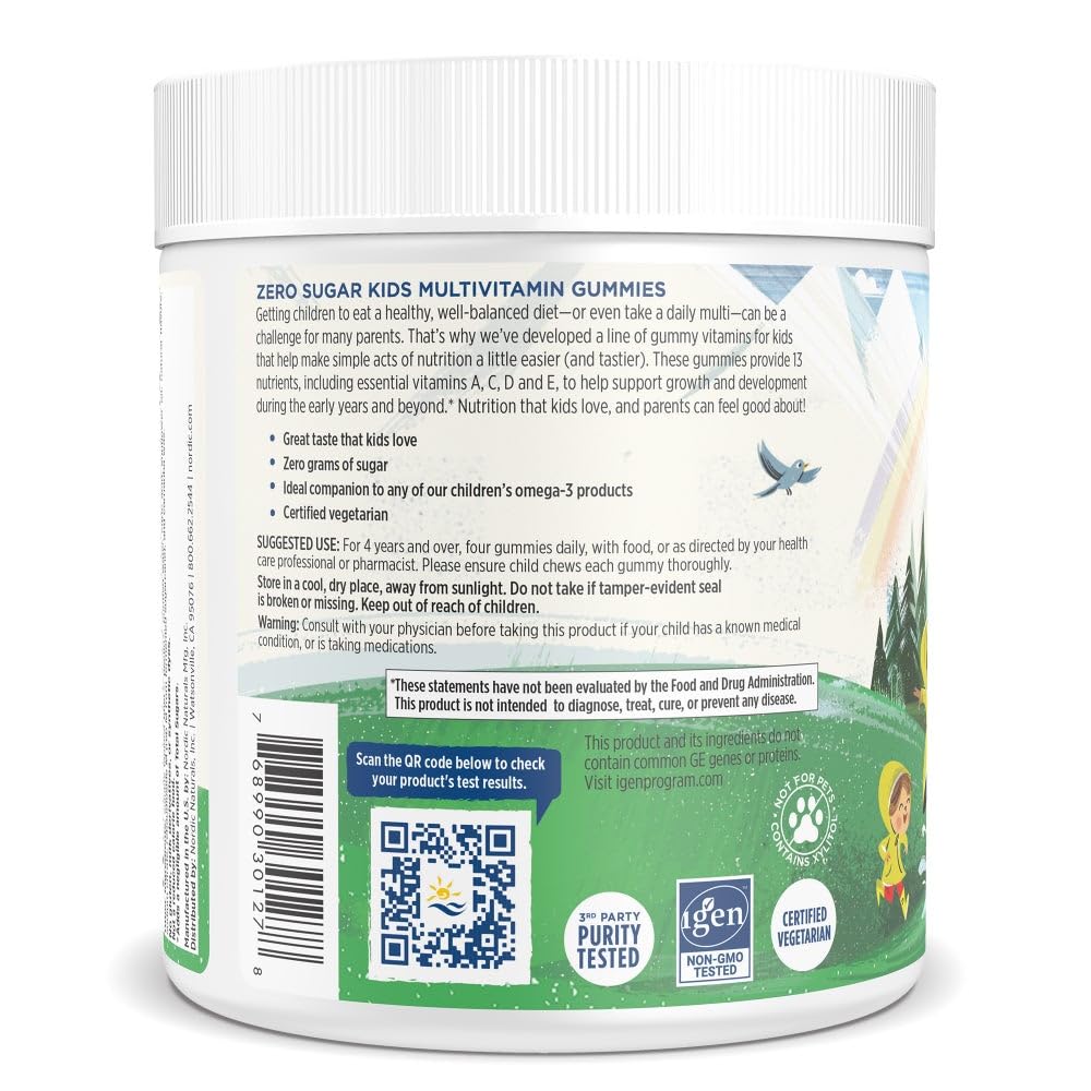 Nordic Naturals Zero Sugar Kids Multi Gummies, Orange Lemon - 120 Gummies - Great-Tasting Multivitamin for Ages 4+ - Supports Growth & Development - Non-GMO, Vegetarian - 30 Servings