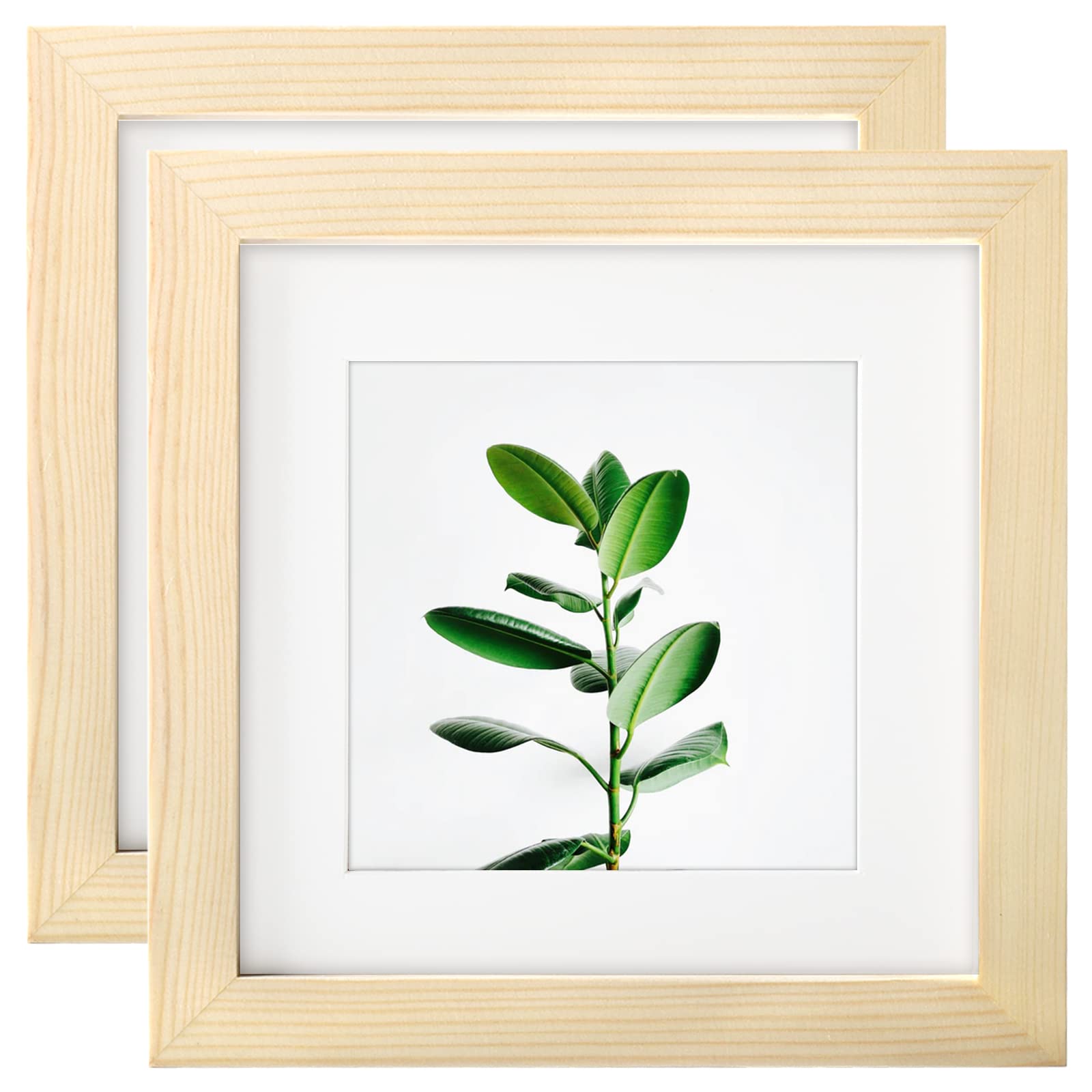 Photo 1 of Picture Frames 6x6 Grain Nature Solid Wood 2 Pack for Wall Mount and Tabletop Display
