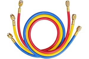 Beduan 3-Color R134a AC Charging Hose 1/4” SAE Thread x 96” Length HVAC Air Conditioning Refrigeration Charging Hose Tube R12