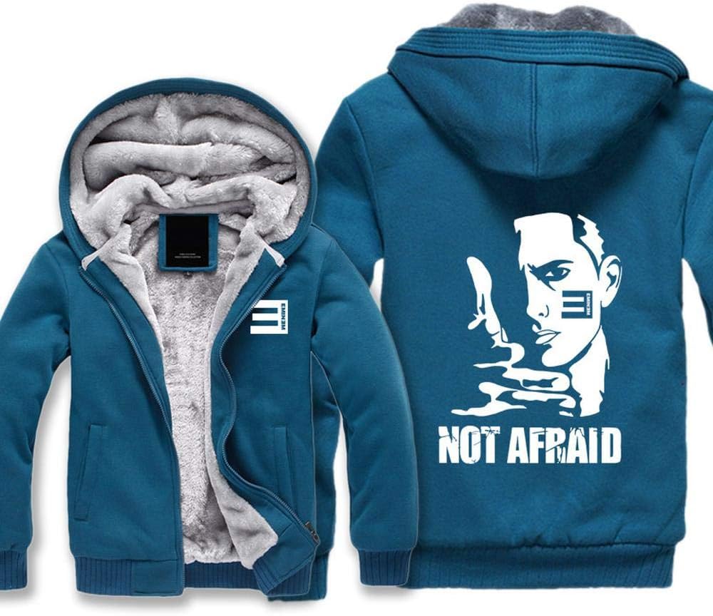 Outwear Hooded Jacket Cardigan - Eminem Shady Not Afraid Print Men's Sweatshirt Casual Warm Zip Sweater Stitching Long Sleeve Baseball Uniform Coat Blue-XXXL