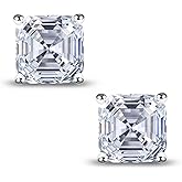 "STUNNING FLAME "18K Gold Plated Sterling Silver Asscher Cut Cubic Zirconia Stud Earrings for Women
