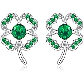 Four Leaf Clover Earrings Sterling Silver Shamrock Earring with Green Cubic Zirconia Irish Jewelry St.Patrick's Day Lucky Gifts for Women