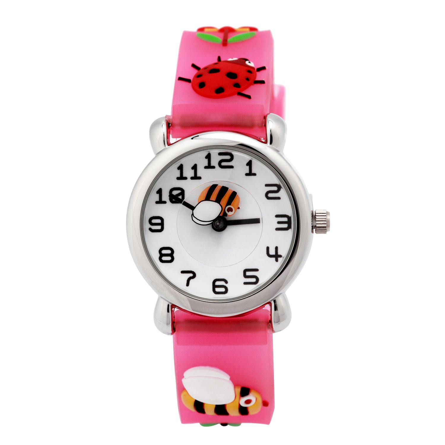 ele ELEOPTION Girl's Digital Quartz Waterproof 3D Cute Cartoon Round Dial Wrist Watch with Silicone Strap,Little Bees, Pink