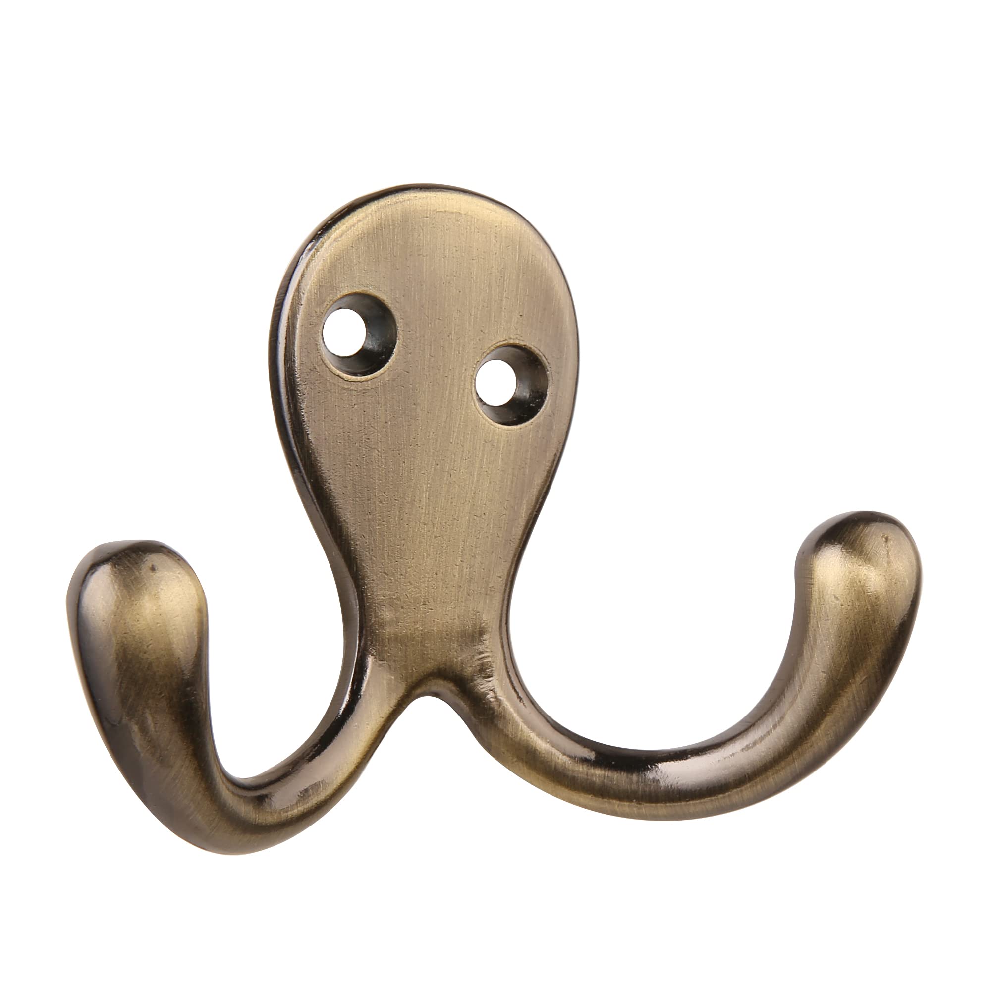 HASWARE 6 PCS Double Prong Robe Hook, Dual Coat Hooks with 12 Pieces Screws Wall Mounted Hooks Robe Hooks Hangers Heavy Duty for Hanging Hat Tie Clothes Coats Towel Keys for Bedroom (Antique Brass)