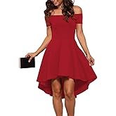 Sarin Mathews Womens Off The Shoulder Short Sleeve High Low Cocktail Skater Dress