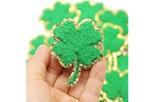 5 Pcs Embroidered Shamrock Applique Patches With Glitter Trim - Iron-On Chenille Clover Badges For Clothing, Jackets, Hats & 
