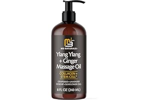 Ylang Ylang + Ginger Massage Oil for Massage Therapy and Manipulation Therapy | Collagen and Stem Cell Anti Cellulite Body Oil for Lymphatic Massage and Sore Muscles Skincare by M3 Naturals