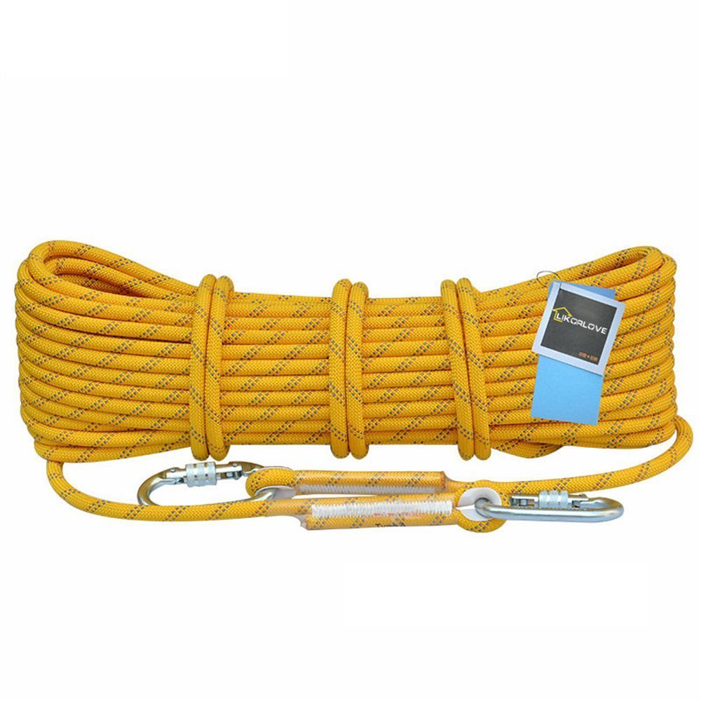 Climbing Rope 10M(32ft),Likorlove Outdoor Rock Climbing Safety Rope with 2 Carabiners for Escape, Fire Survival, Backup, Climbing, Hiking, Camping