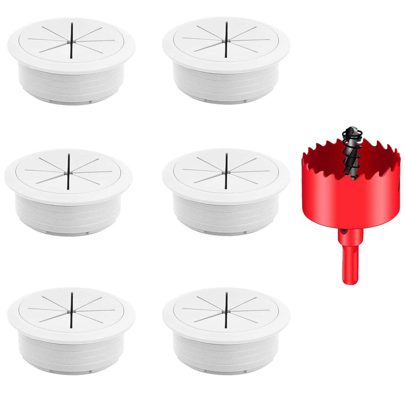 DuDuZui 6PCS Desk Grommet, Desk Cable Grommet 80mm Flexible Desk Cable Hole Covers Organize Office and Home Table Cable, with Hole Saw (80mm, White)