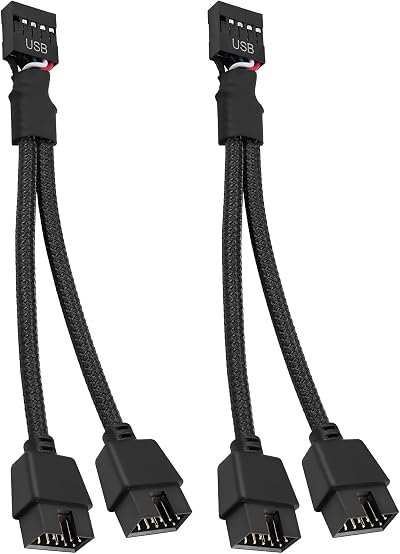 OUZHOU USB 2.0 9Pin Splitter Cable, 2x 9-Pin Male Extension for Motherboard