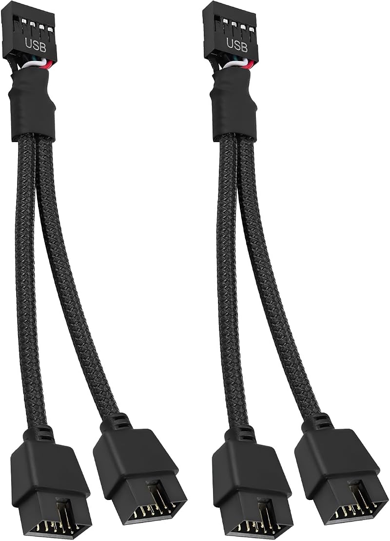 OUZHOU USB 2.0 9Pin Splitter Cable, 2x 9-Pin Male Extension for Motherboard